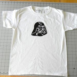 Boys Youth S White T-shirt with Star Wars Darth Vader HTV Vinyl Image